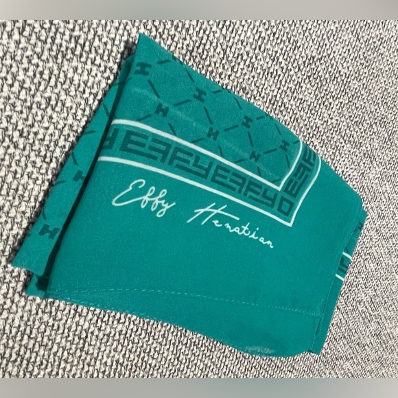 Effy Hematian Sheer Scarf Teal Turquoise Sheer Signature 18.5 x 58 - Picture 15 of 16